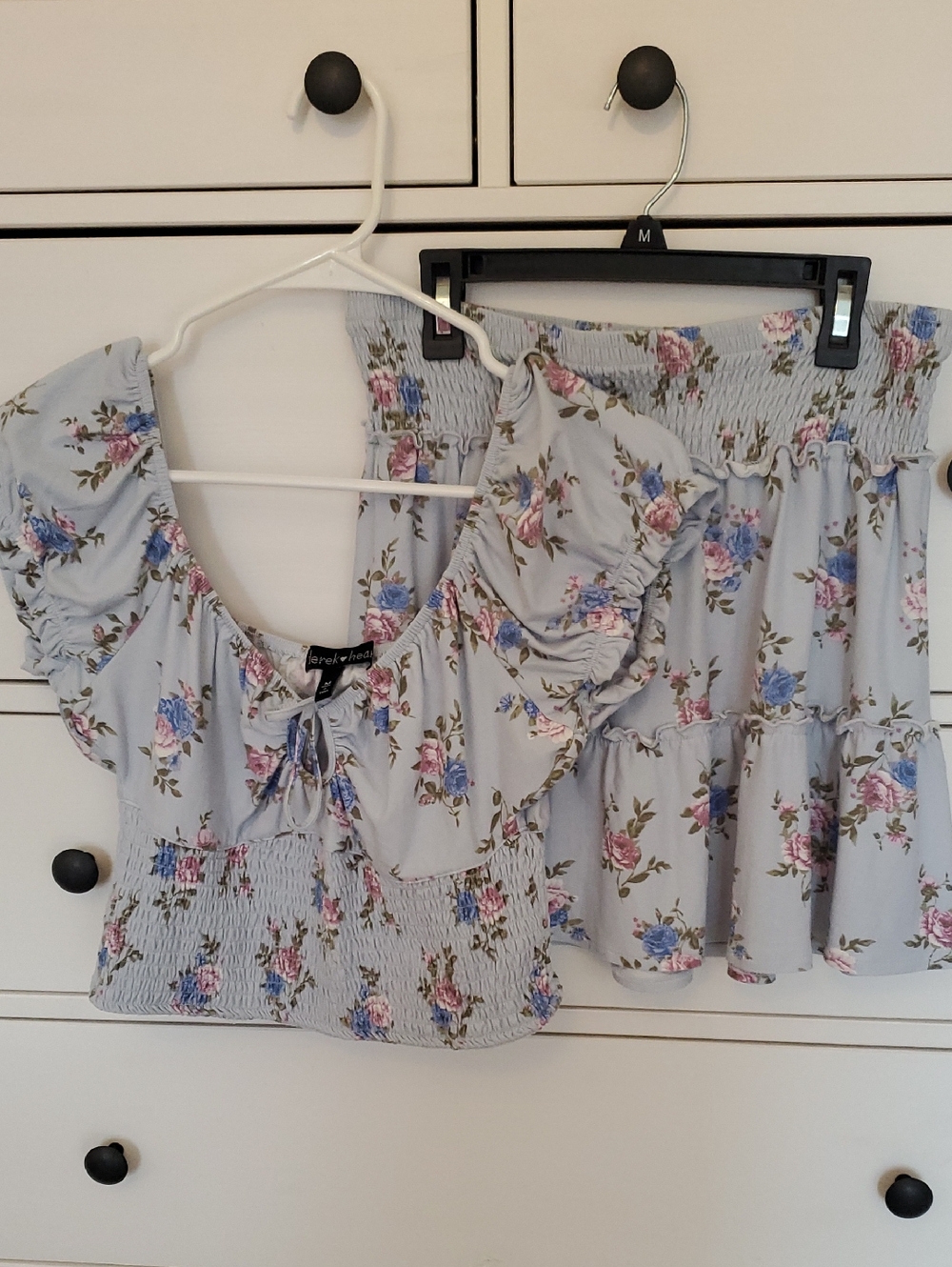 Derek Heart Light Blue Floral Ruffle Crop Top